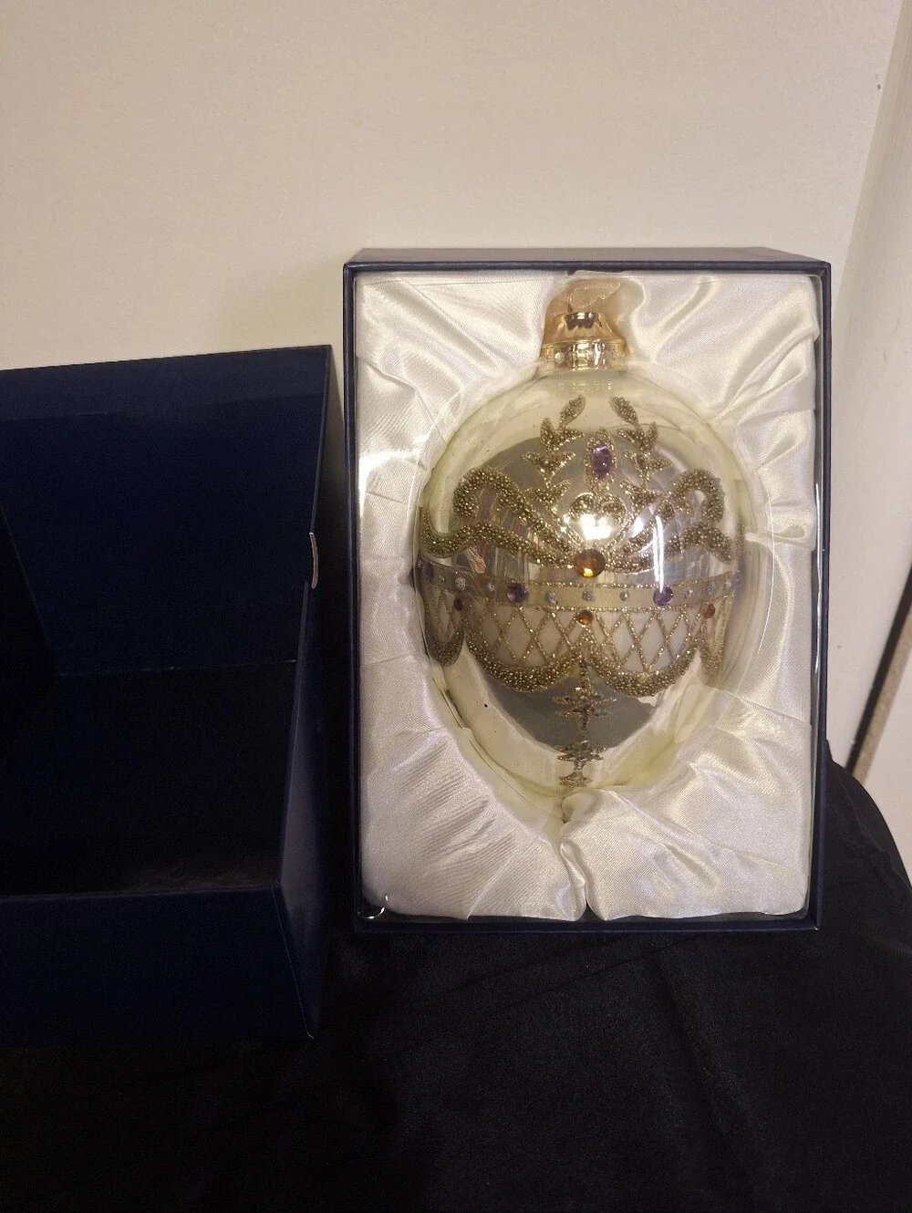 Large Hand-Painted Gold & Silver Decorative Egg Ornament 6.5